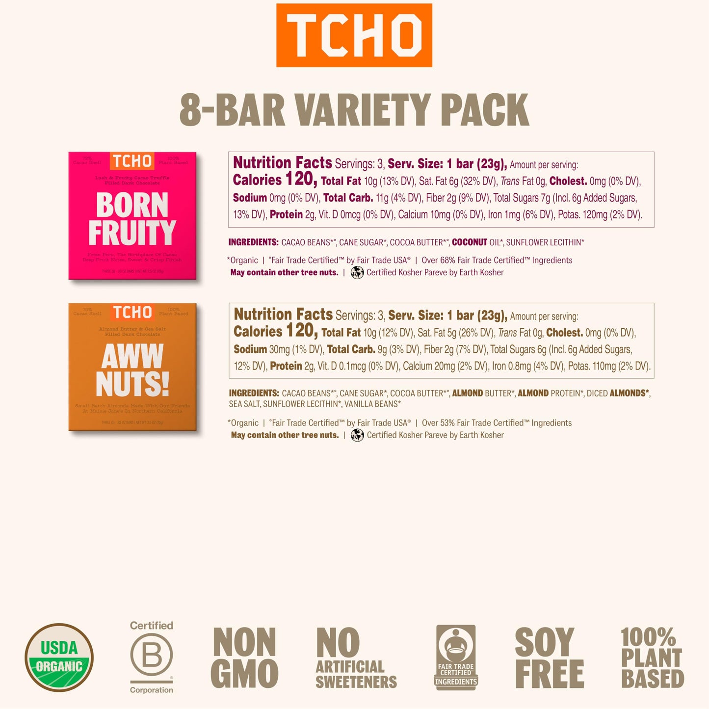 Tcho 100% Plant-Based Dark & Milk Chocolate Variety Pack - Gourmet Assortment With Toffee Time, Choco Latte, Dark & Salty, & Mor