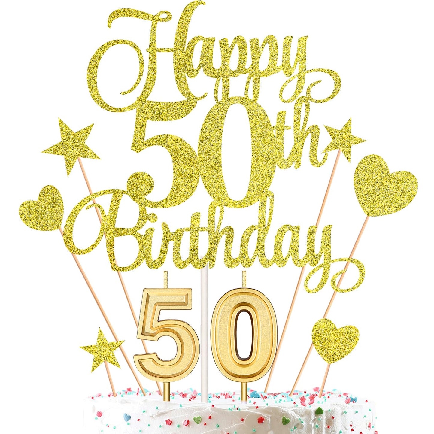 50Th Birthday Cake Decorations Set Include 50Th Birthday Candles Numeral 50 Cake Candles And Happy 50Th Birthday Cake Toppers Wi