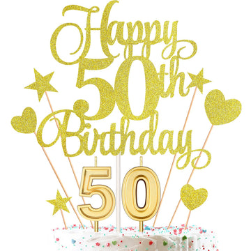 50Th Birthday Cake Decorations Set Include 50Th Birthday Candles Numeral 50 Cake Candles And Happy 50Th Birthday Cake Toppers Wi