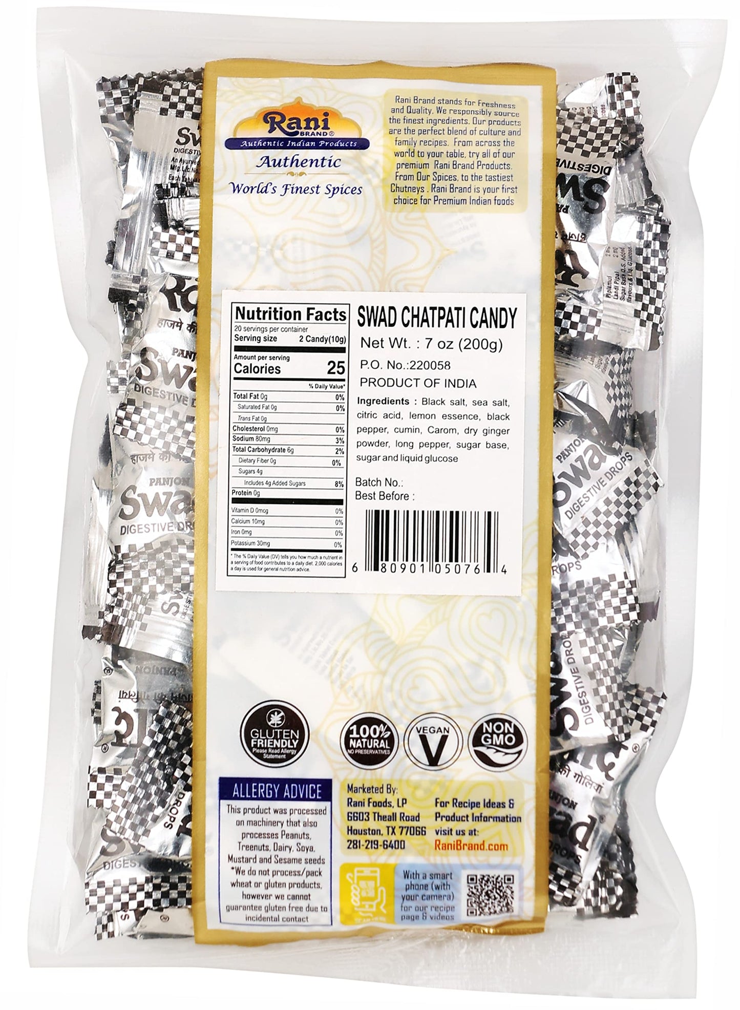 Rani Brand Chatpati Candy - Vegan, Gluten Friendly, NON-GMO, 7oz (200g) Individually Wrapped Indian