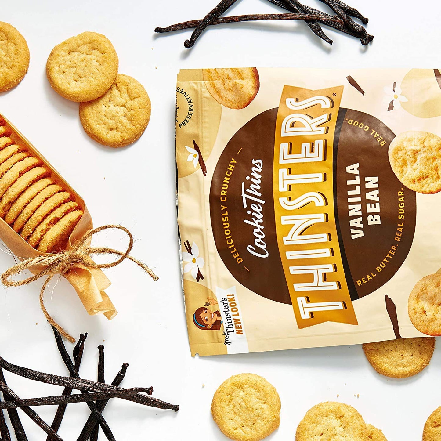Thinsters Cookie Thins Cookies, Vanilla Bean, 4Oz (Pack Of 6), Non-Gmo, Peanut Free, No Corn Syrup, Crunchy Cookies, No Artifici