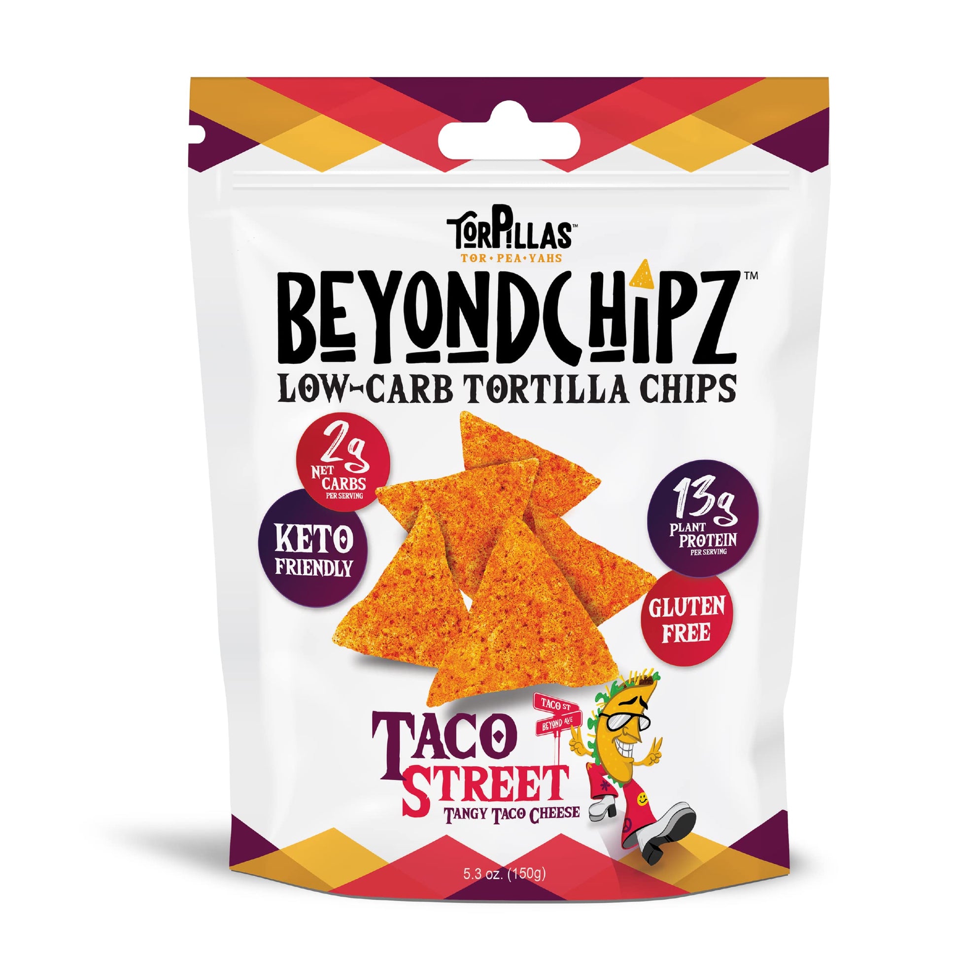 BeyondChipz Low Carb Tortilla Chips, Taco Street, Keto Friendly, Gluten Free, One 5.3oz Pouch