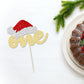 1Pc Christmas One Cake Topper Glitter Santa Hat First Birthday Cake Topper Decorations For Winter Christmas First Birthday Babys