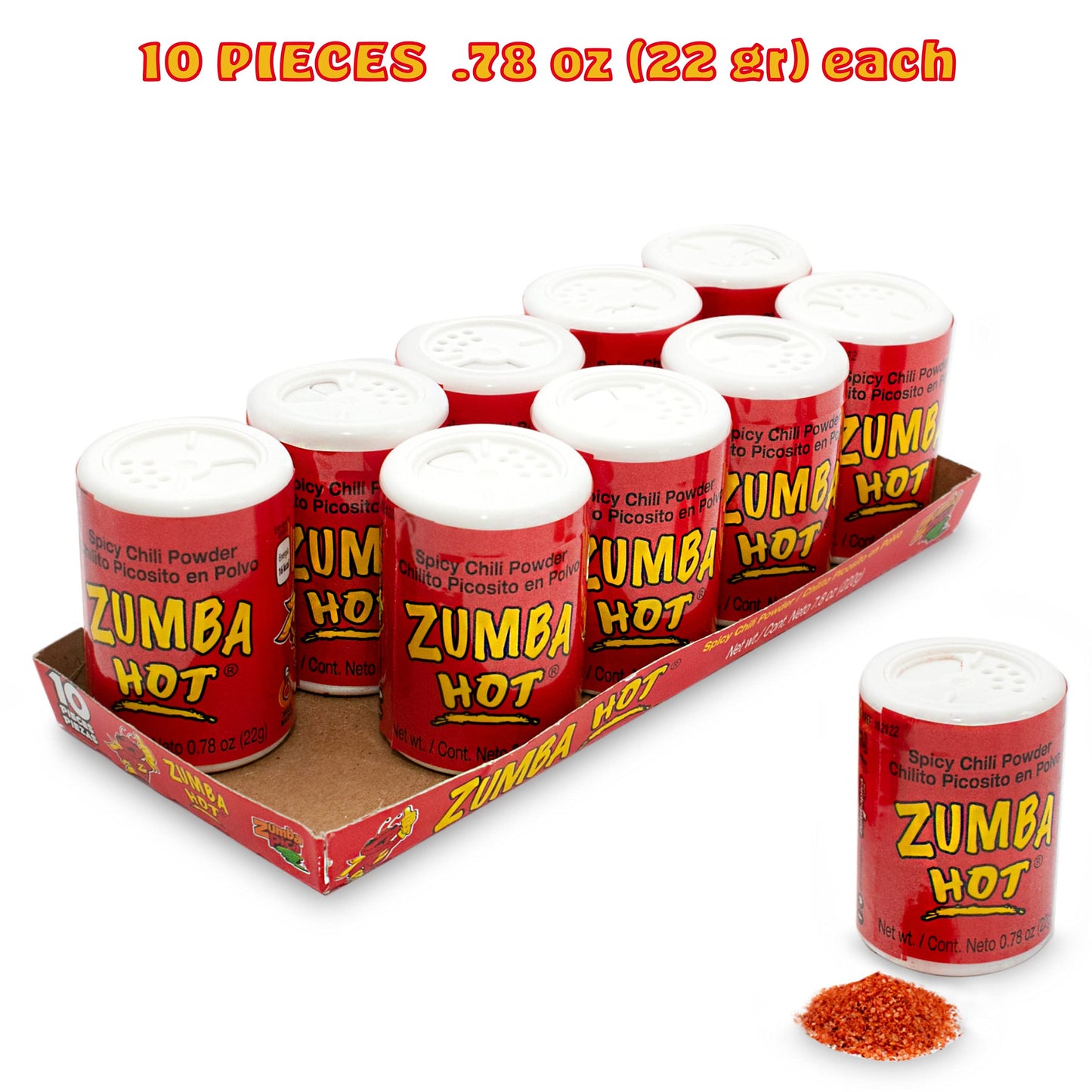 Zumba Pica Hot Chili Powder 0.78oz (22gr) 10 Count - Chili Candy - Chilli Powder - Chili Powder Mexican Candy - Tangy Chili Powd