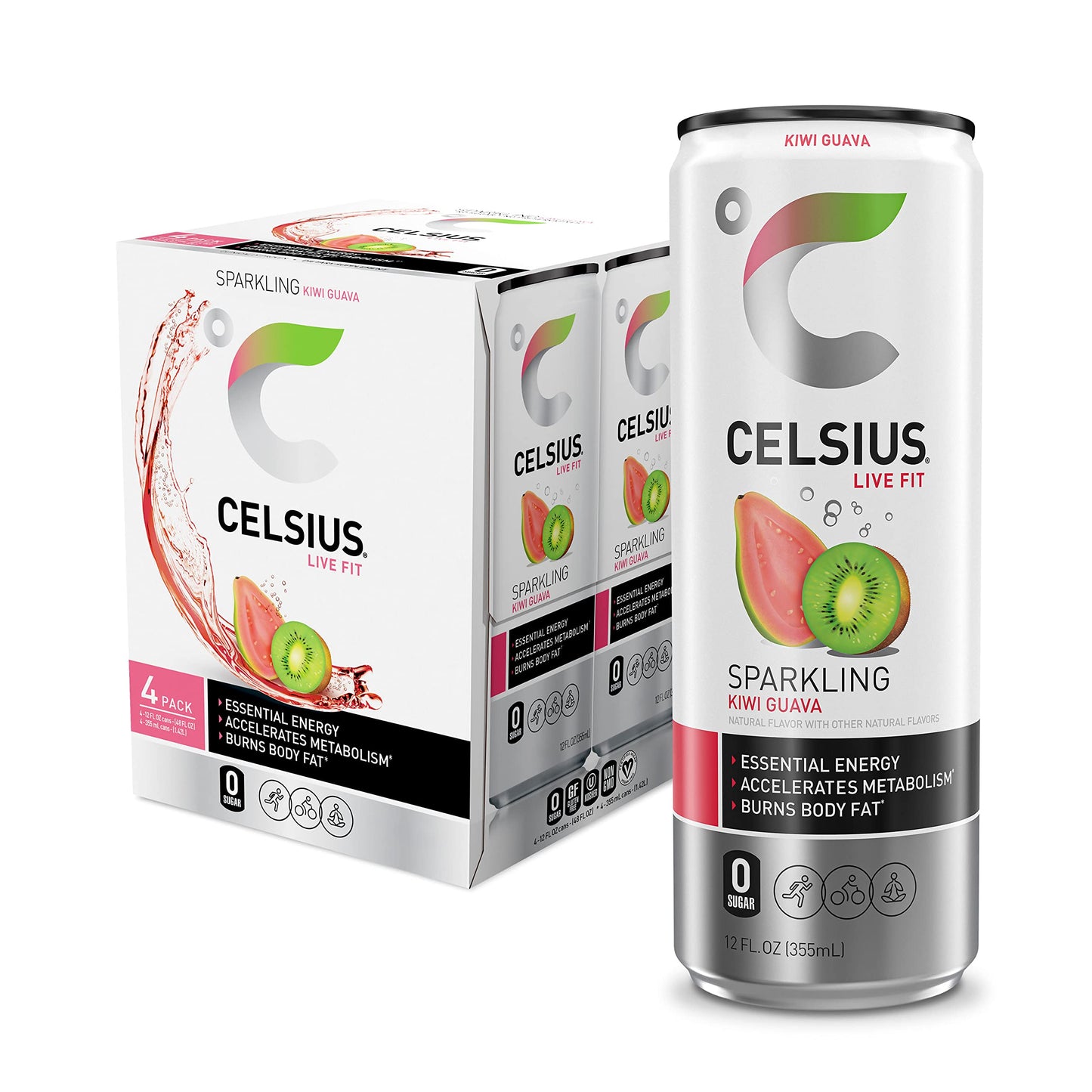 CELSIUS Sparkling Kiwi Guava Energy Drink, 12 Fl Oz Can, Pack of 24