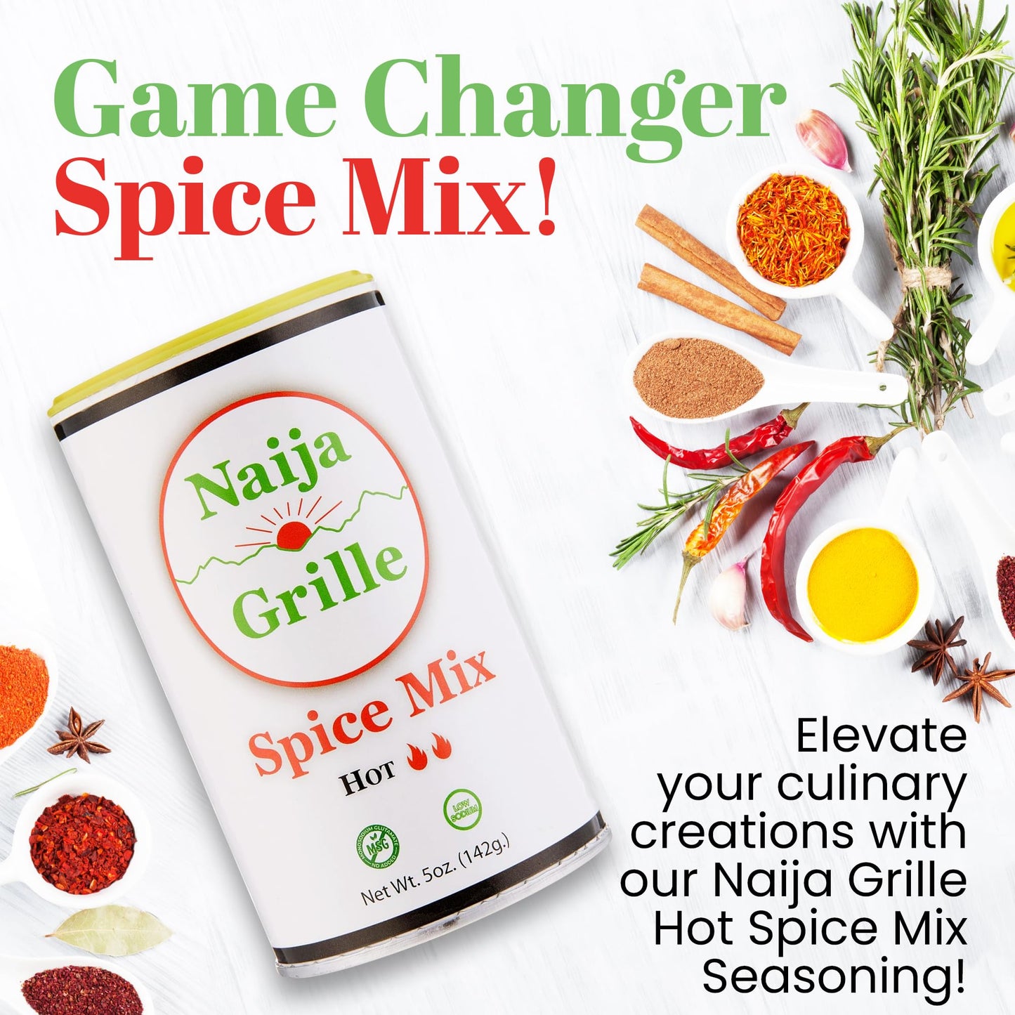 Naija Grille Seasoning - Hot - All Purpose Spice Mix For Chicken, Beef, Fish, Vegetables, And More - Elevate Flavor With Seasoni