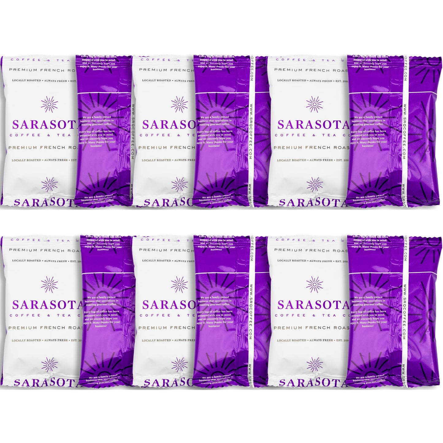 SARASOTA COFFEE & TEA CO. Gourmet Dark French Roast Coffee Packets, Low Acid, 2 Ounce Bags, 12 Count