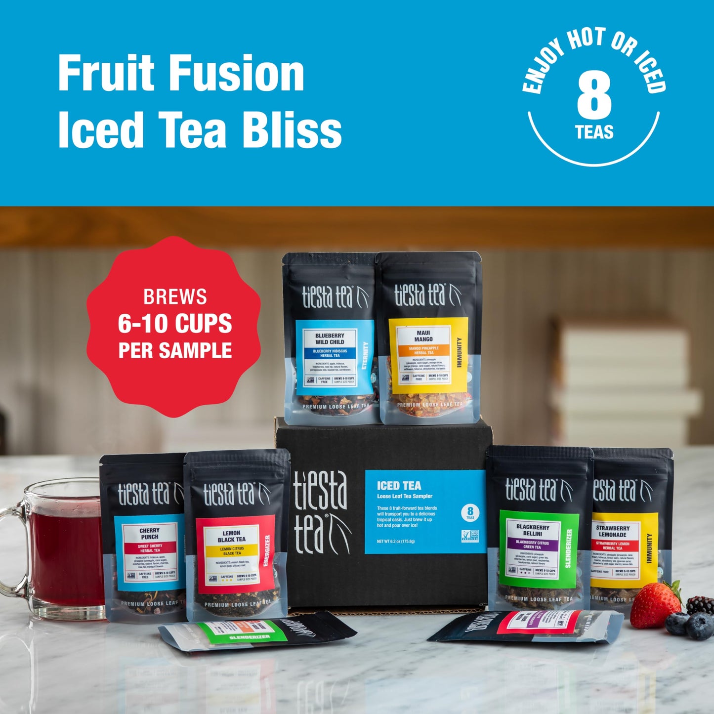 Tiesta Tea Iced Tea Sampler Set, Assorted Loose Leaf Blends, 6.2 oz, Model 80016