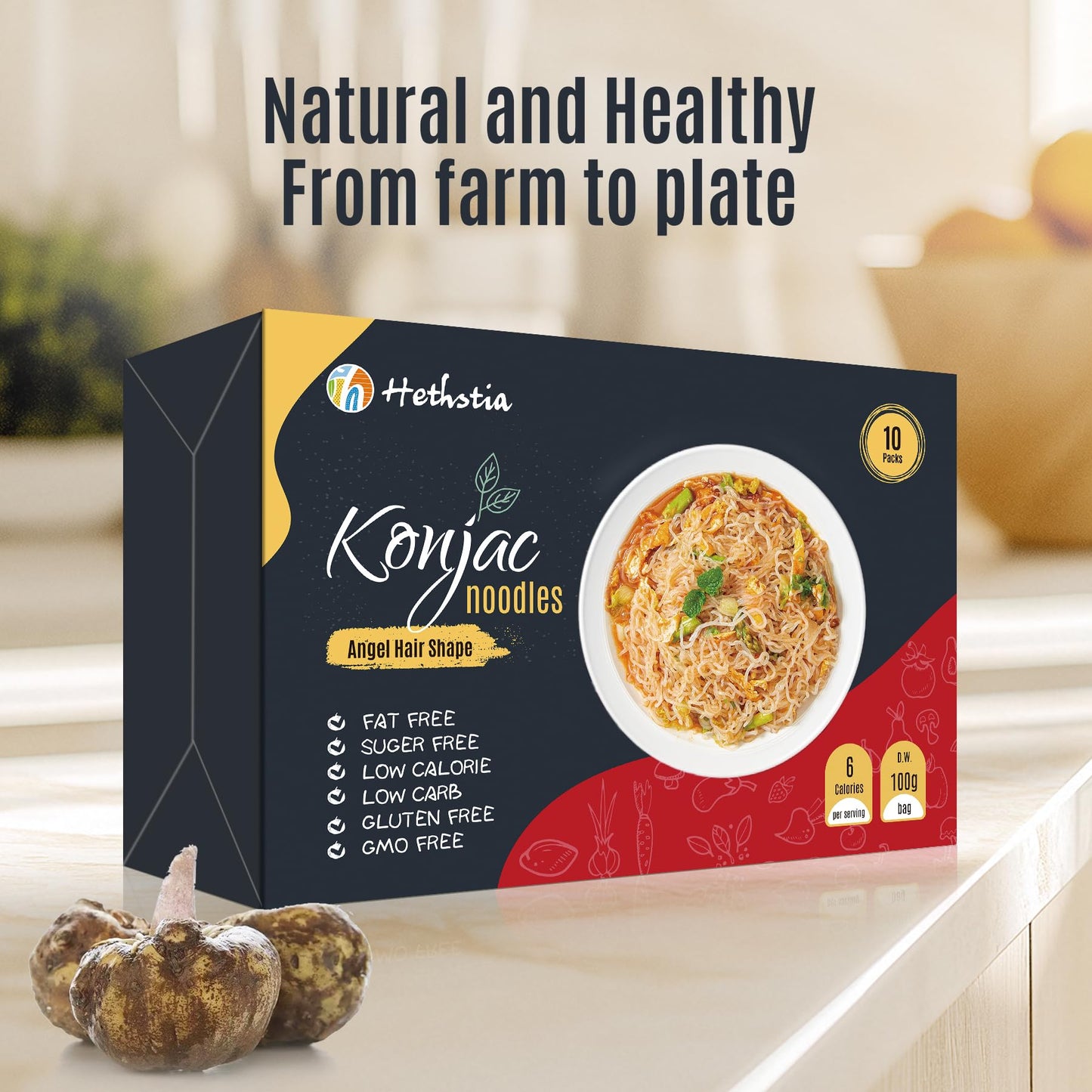 Hethstia Konjac Noodle - Ready-To-Eat Shirataki Angel Hair, Low Carb, Low Calorie, Keto, Vegan, Gluten-Free Asian Ramen, Sugar-F