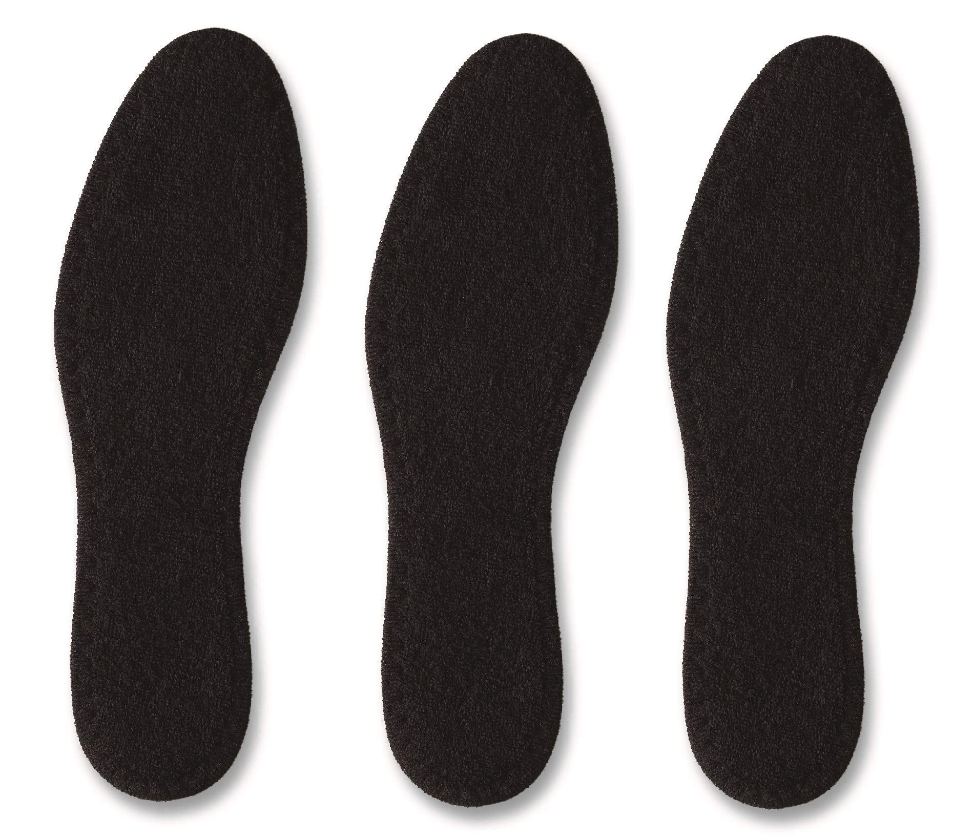 Pedag Summer Washable Pure Cotton Terry Barefoot Insole, Black, Us 13M/ Eu 46, (Pack Of 3), 8.4 Ounce , Us M13/Eu 46