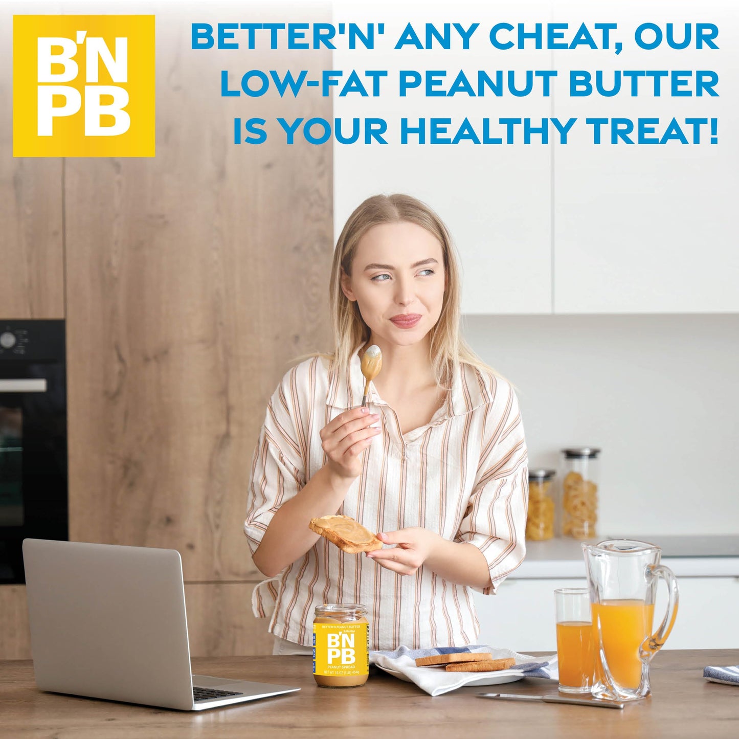 Better’n Peanut Butter Low Fat Banana Peanut Butter Spread, Creamy, Gluten Free, Dairy Free, Non GMO, 3 Pack of 16 oz Glass Jars