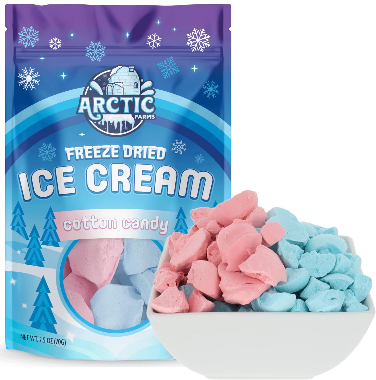 Arctic Farms Freeze Dried Ice Cream Bits Bagged And Boxed - Does Not Melt (Cotton Candy Mix)
