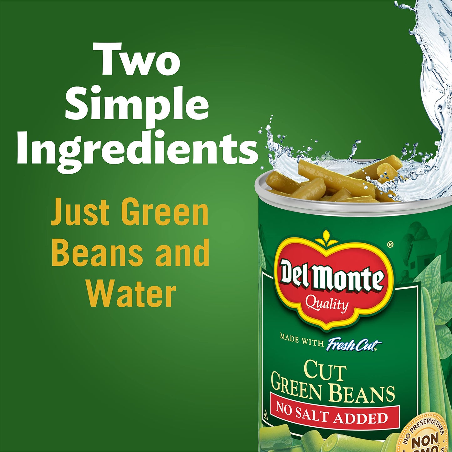 Del Monte FRESH CUT BLUE LAKE Cut Green Beans, No Salt Added Canned Vegetables, 24 Pack,14.5 oz Can