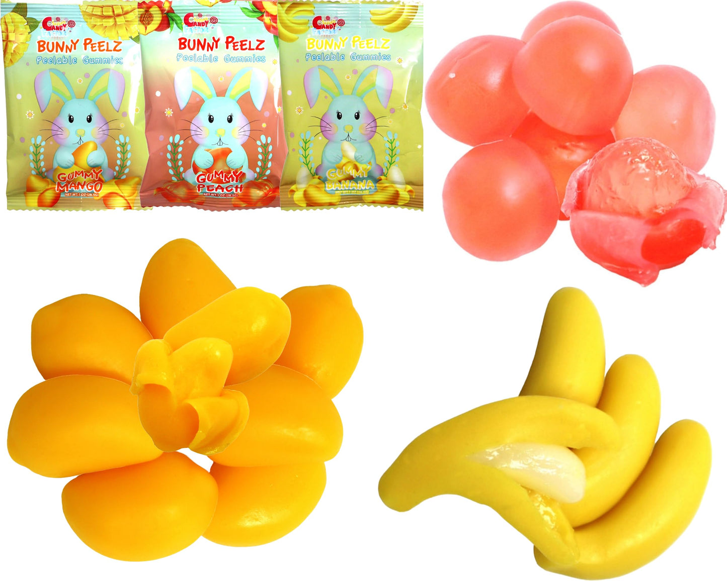 Sarah'S Candy Factory 3 Variety Peelable Gummy Candy, Mango, Peach, And Banana Flavors 1 Oz (18 Pack) Single Serve Snack Packs,