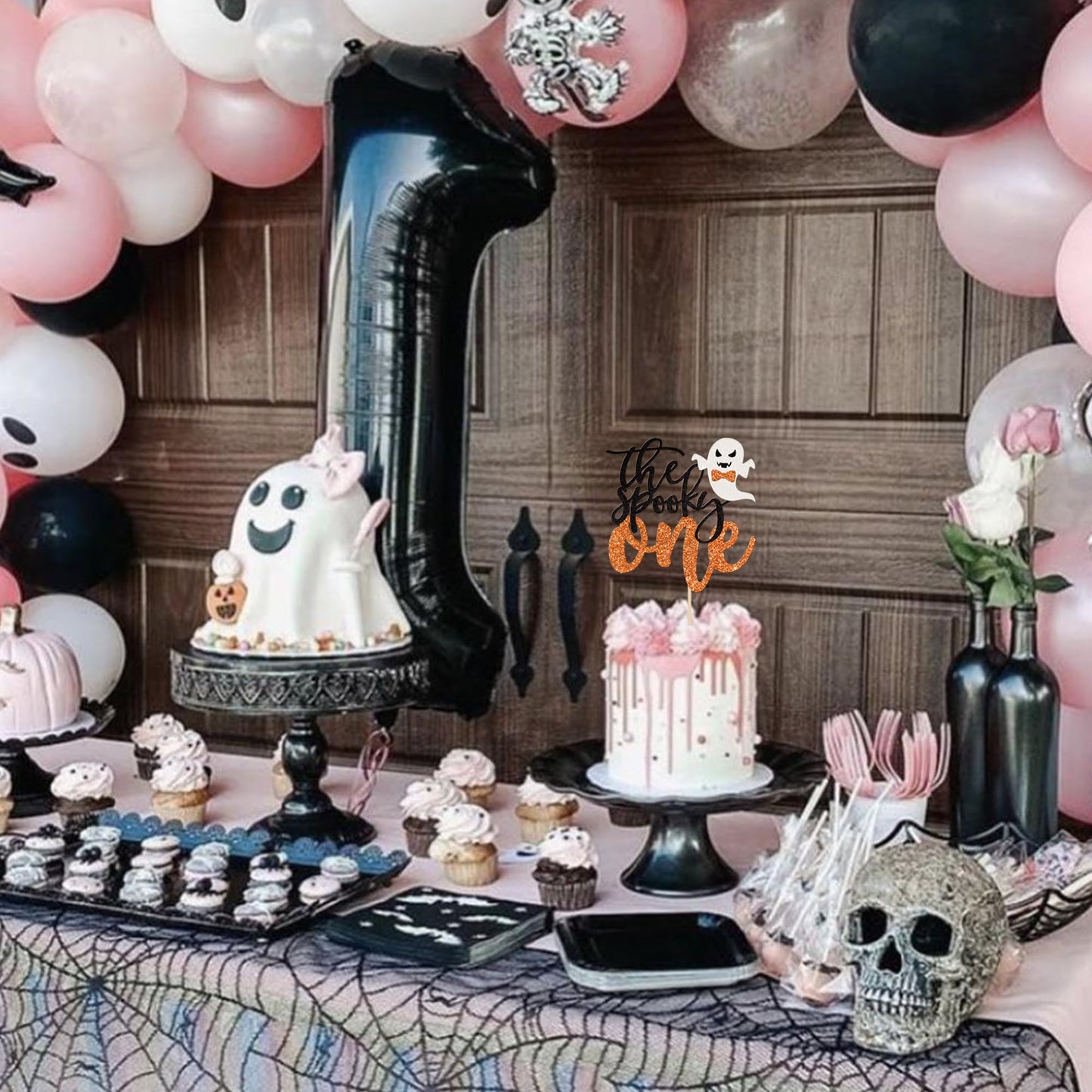 1 Pcs The Spooky One Cake Topper Glitter Ghost Halloween 1St Birthday Cake Pick Spooky One Cake Decoration For Halloween Theme B