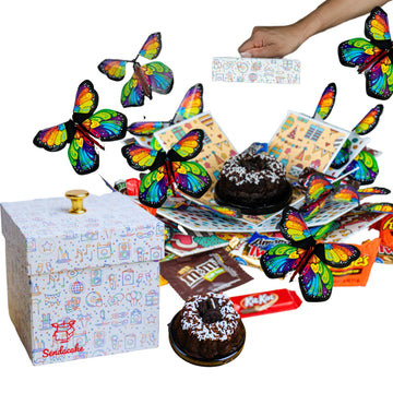 Send A Cake Explosion Box Gift With Flying Butterfly Surprise & Candy - Birthday, Holiday, Special Occasion - Birthday Treat For