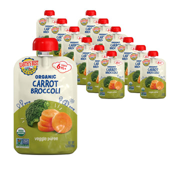 Earth 'S Best Organic Baby Food Pouches, Vegetable Puree For Babies 6 Months And Older, Organic Carrots And Broccoli Puree, 3.5 
