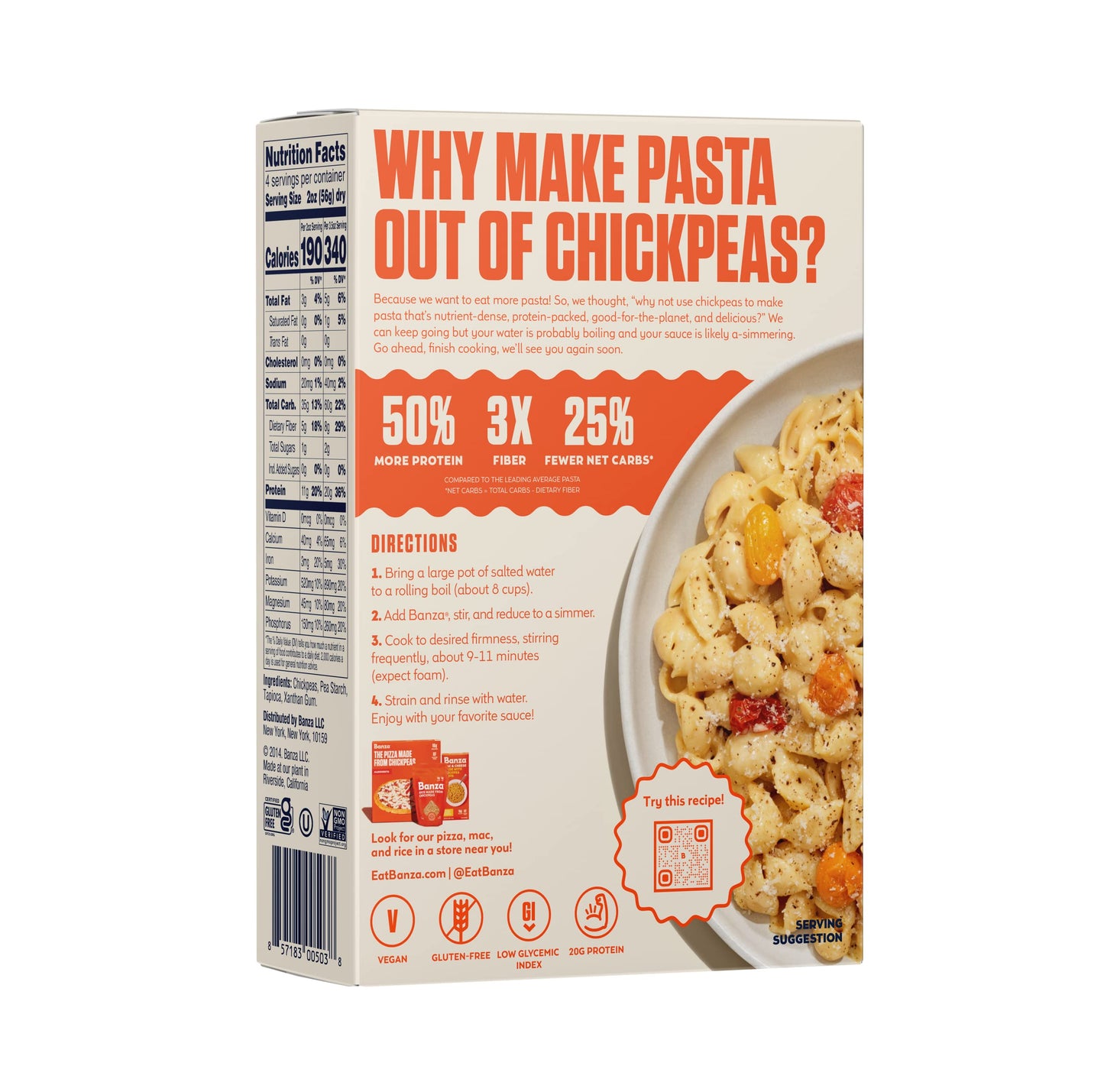 Banza Gluten-Free Chickpea Pasta, Shells 20G Protein | Lower Carb | High Fiber | High Protein | Plant Based Pasta | 8Oz (Pack Of 6)
