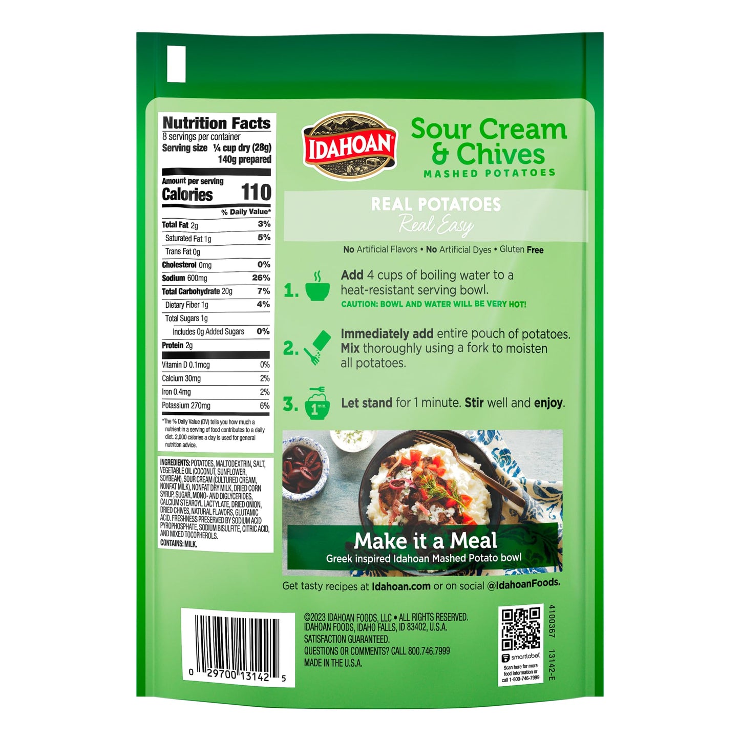 Idahoan Sour Cream and Chives Mashed Potatoes, Family Size 8 oz (pack of 8)