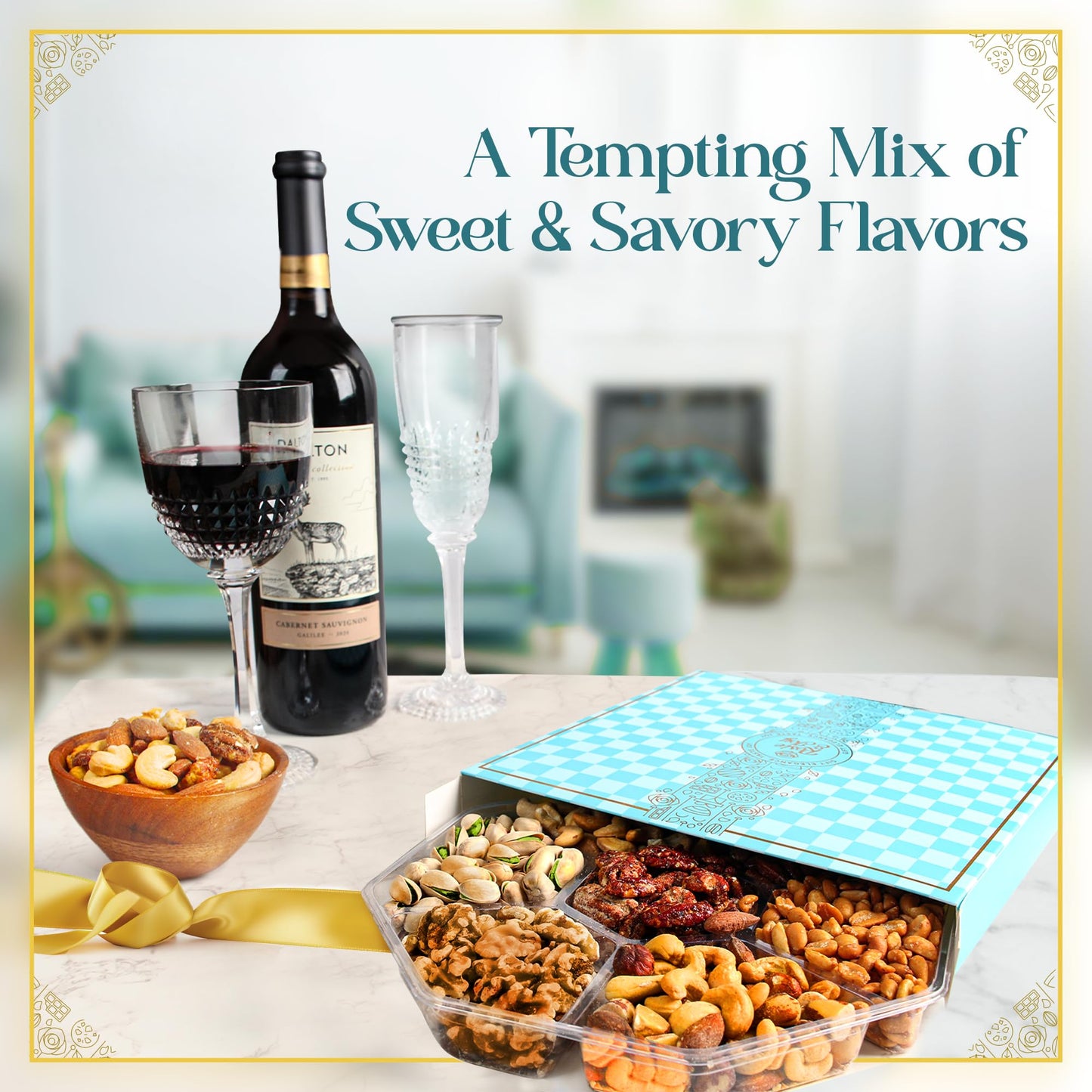 Gourmet Mixed Nuts Gift Basket | Christmas Platter Includes 7 Assortments Of Delicious Premium Nuts, Ideal For Christmas, Corpor