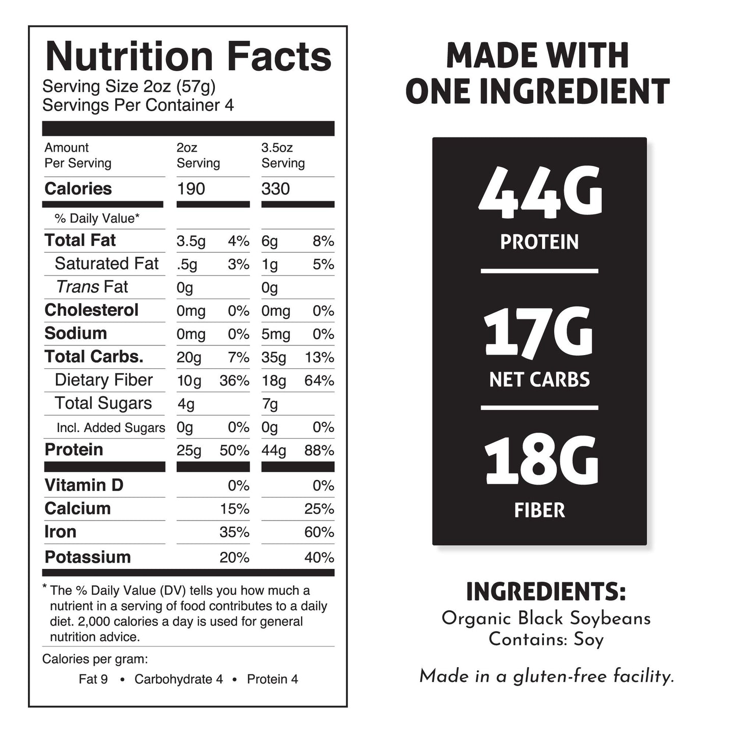 The Only Bean - Organic Black Bean Fettuccine Pasta - High Protein, Keto Friendly, Gluten-Free, Vegan, Non-Gmo, Kosher, Low Carb
