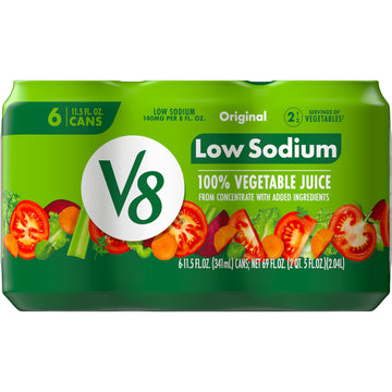 V8 Low Sodium Original 100% Vegetable Juice, 11.5 Fl Oz Can (6 Pack)