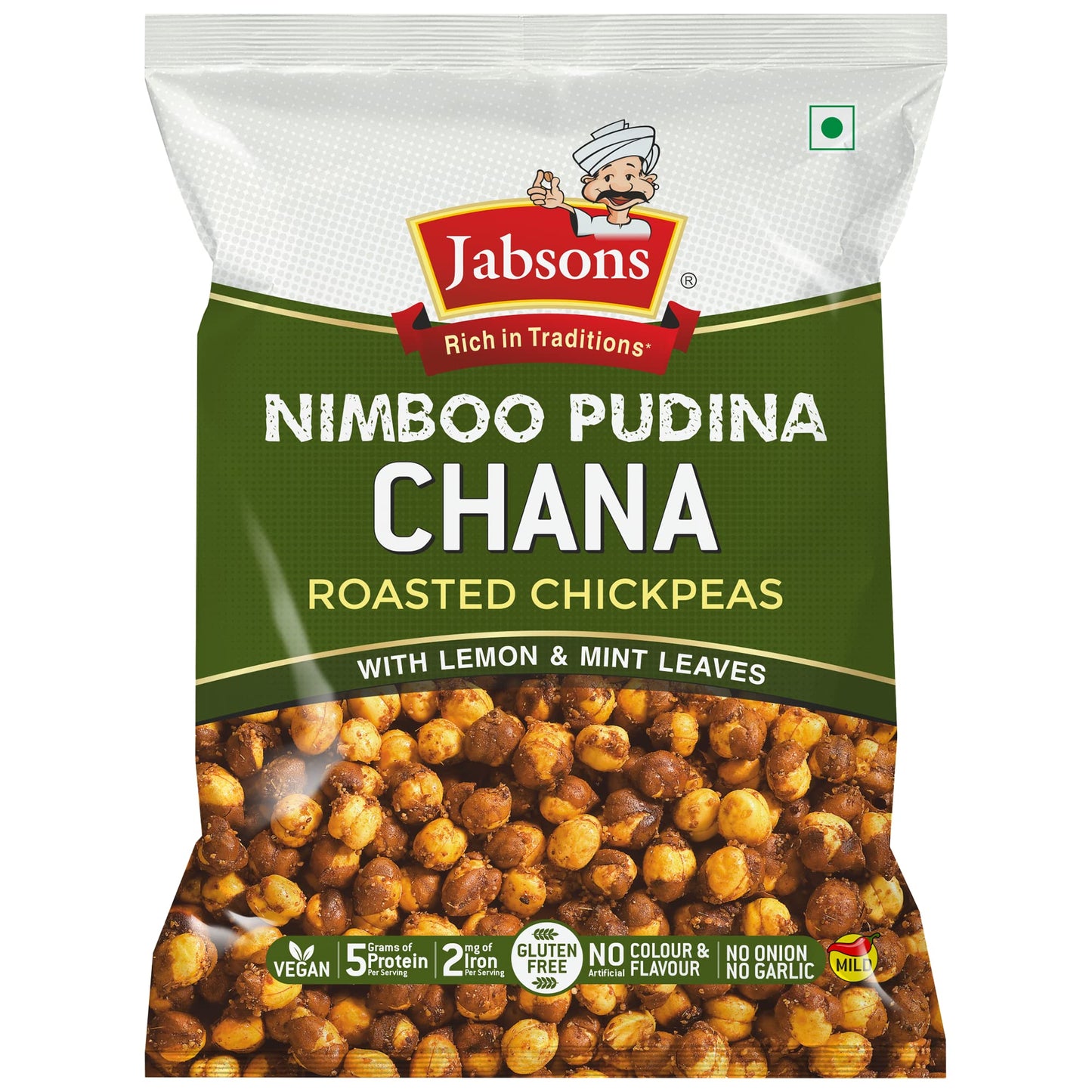 Jabsons Roasted Chana Nimboo Pudina, 150Gm | 100% Roasted No Onion No Garlic | Roasted Chana Namkeen Snacks Gluten-Free | Crunch