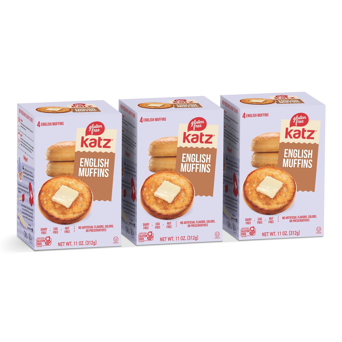 Katz Gluten Free English Muffins | Dairy, Nut and Gluten Free | Kosher (3 Packs of 4 Muffins, 11 Ounce Each)