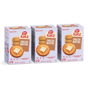 Katz Gluten Free English Muffins | Dairy, Nut and Gluten Free | Kosher (3 Packs of 4 Muffins, 11 Ounce Each)