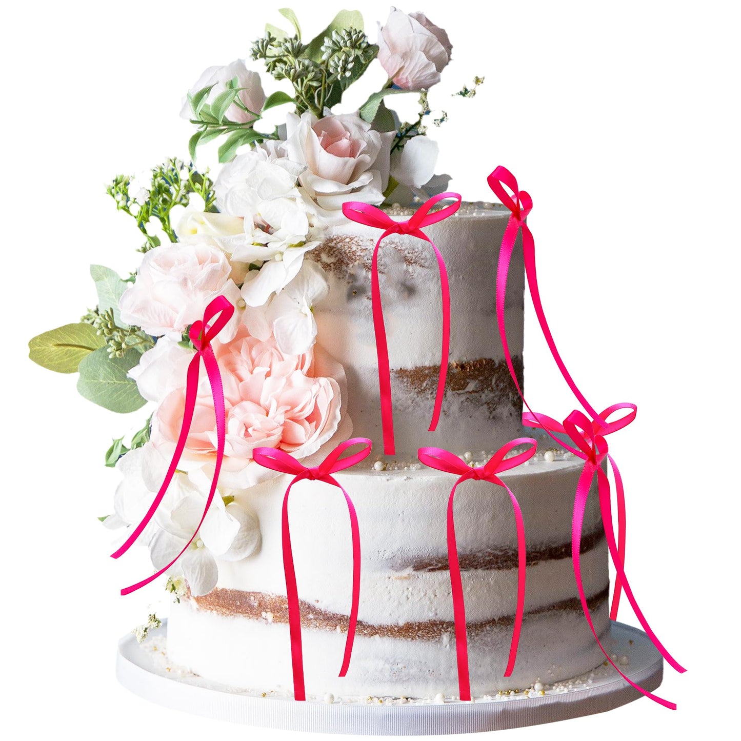 Gyufise Bowknot Cake Toppers 30Pcs Rose Red Decorations for Baby Shower, Birthday, Wedding Party - 2.9 x 5.7 Inches
