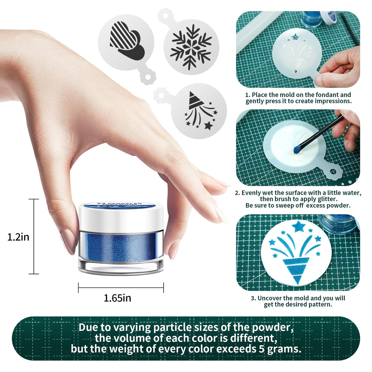Edible Glitter - Food Grade Edible Luster Dust For Drinks, Dessert Decorating Shimmering Glitter For Baking, Cake, Fondant, Choc