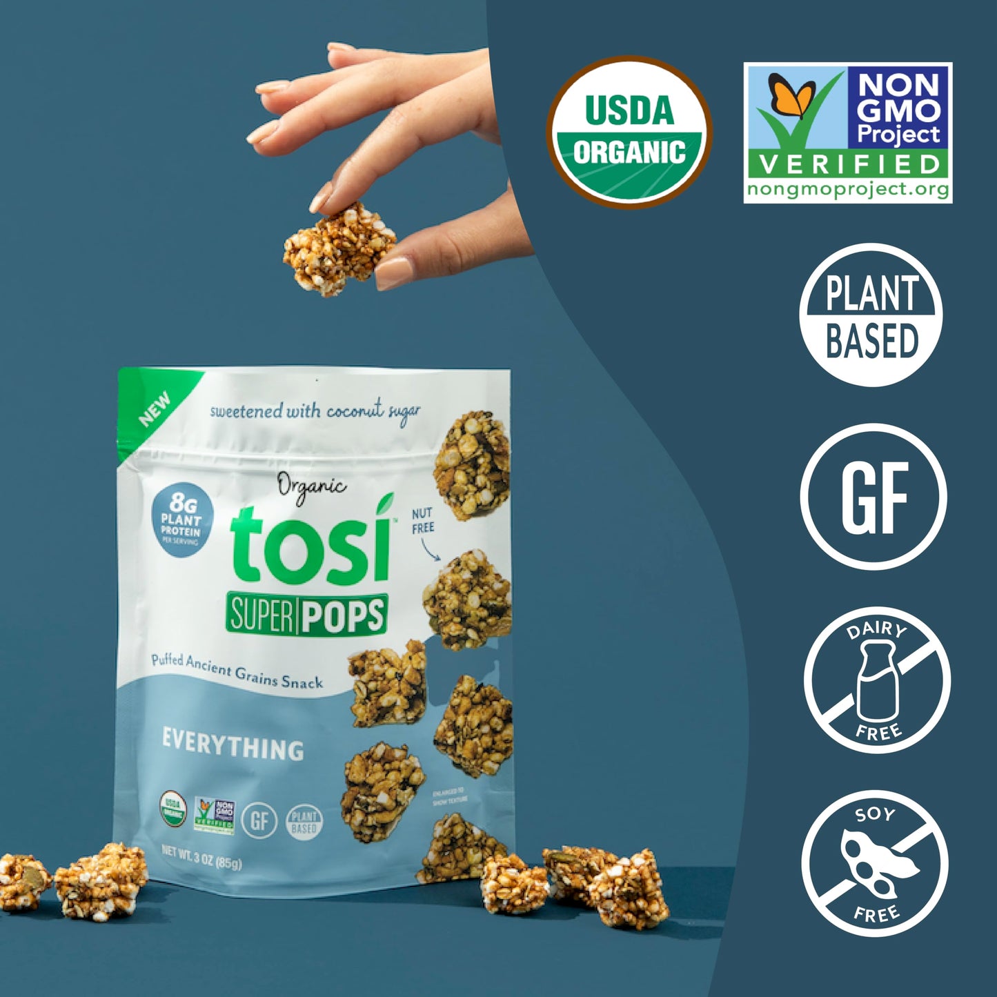 Tosi Puffs Everything - Vegan Snacks, Gluten Free, 8g Plant Protein, 3 oz (4 Pack)