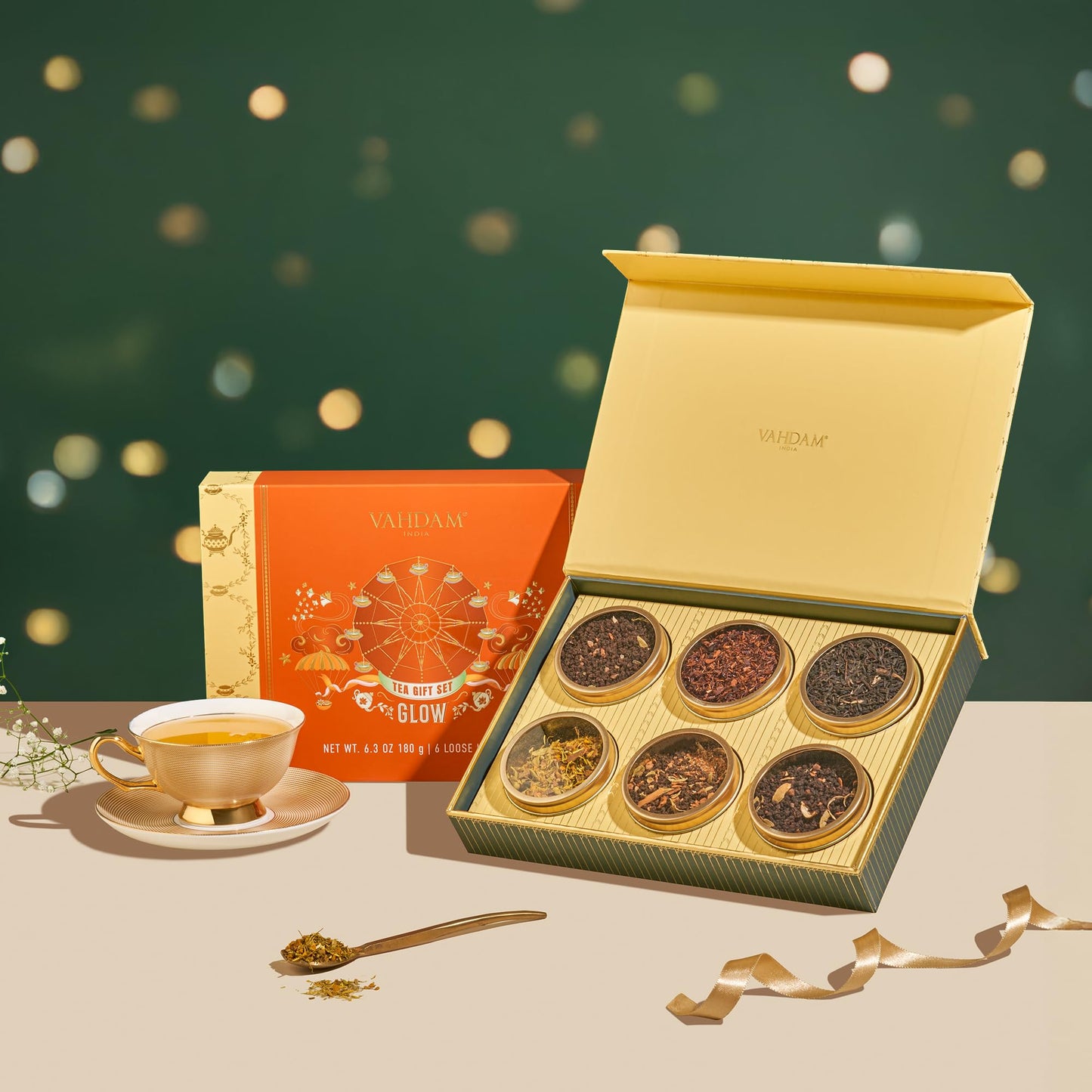 VAHDAM Assorted Tea Gift Set, 6 Premium Teas in elegant Gift Box, Gluten Free, Black, Model 8901205030941