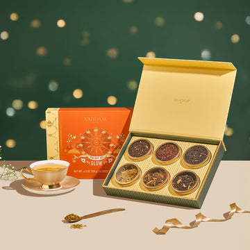 VAHDAM Assorted Tea Gift Set, 6 Premium Teas in elegant Gift Box, Gluten Free, Black, Model 8901205030941