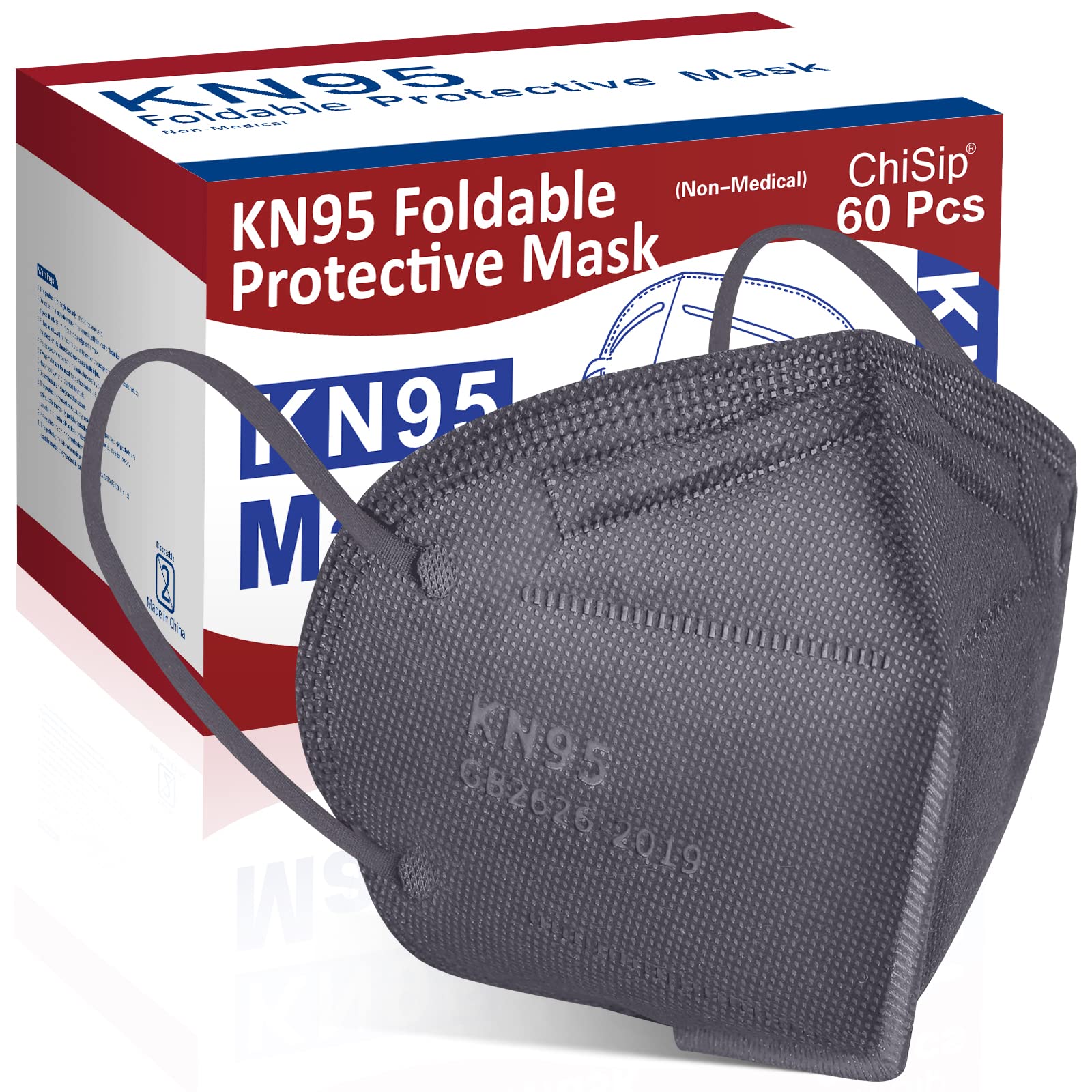 Chisip Kn95 Face Mask 60Pcs, 5 Layer Design Cup Dust Safety Masks, Breathable Protection Masks Against Pm2.5 For Adult, Men, Wom