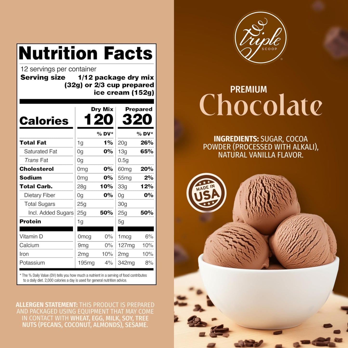 Triple Scoop Chocolate Ice Cream Mix - Premium, 2 Pack, Makes 2 Quarts, Easy to Use, Made in USA