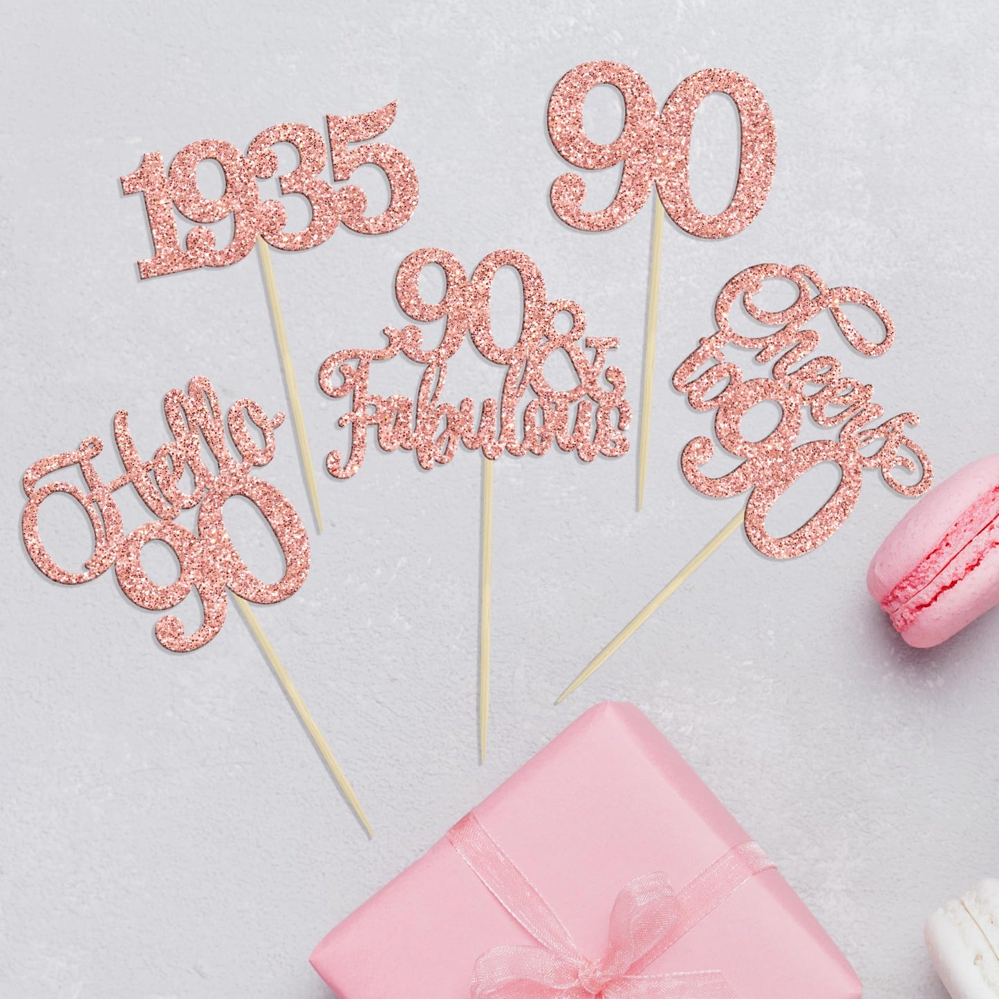 Gyufise 30Pcs 90Th Birthday Cupcake Toppers 90 Fabulous Cupcake Picks Cheers To 90 1933 Cake Decorations For Happy 90Th Birthday