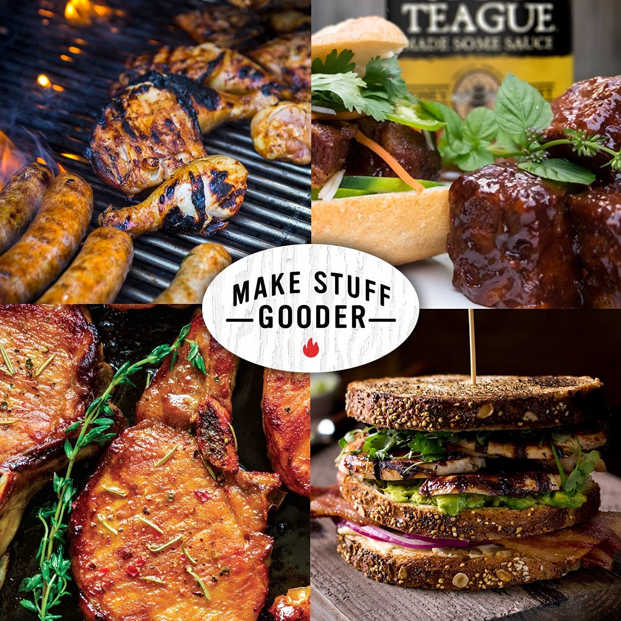 Rufus Teague Bbq Sauce & Rub 4-Piece Gift Set, Saucin' & Rubbin' Kit, Honey Sweet, Touch O' Heat, Spicy & Original Meat Rub, Gift For Grill Lovers