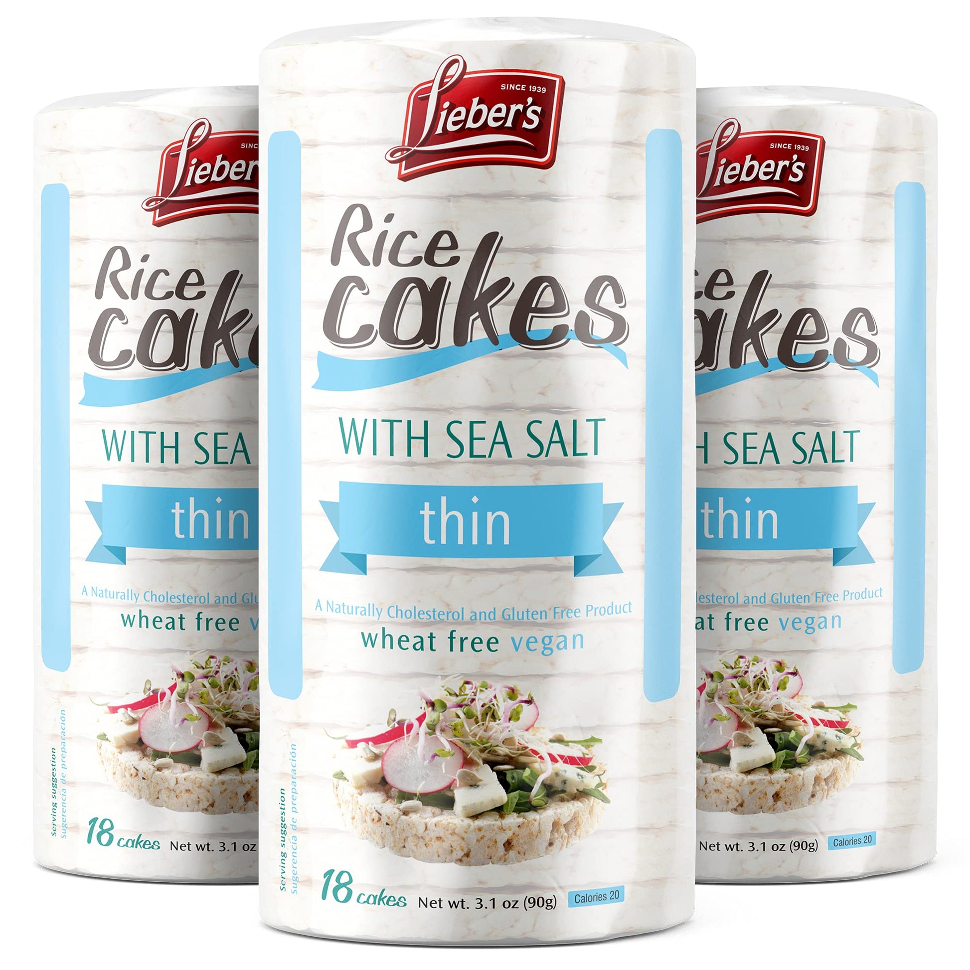 LIEBERS Rice Cakes, Kosher Certified, Dairy Free, Gluten Free, Vegan, Sea Salt, 3.1 Ounce (Pack of 3)