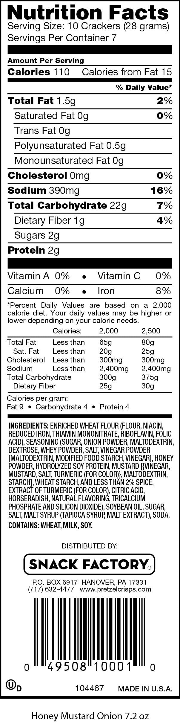 Snack Factory Pretzel Crisps, Honey Mustard & Onion, 7.2 Ounce (Pack Of 12)