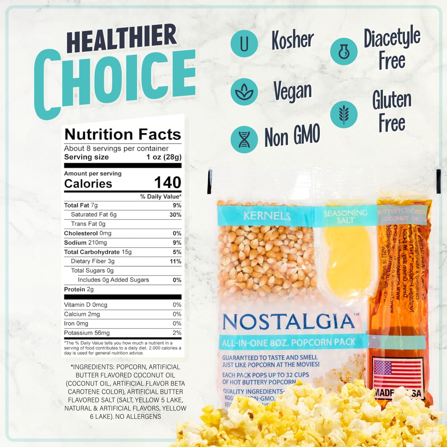 Nostalgia Movie Theater Style Popcorn Packets, Butter Flavored Coconut Oil & Seasoning Salt, 8oz, 24 Count, Model NKPP824