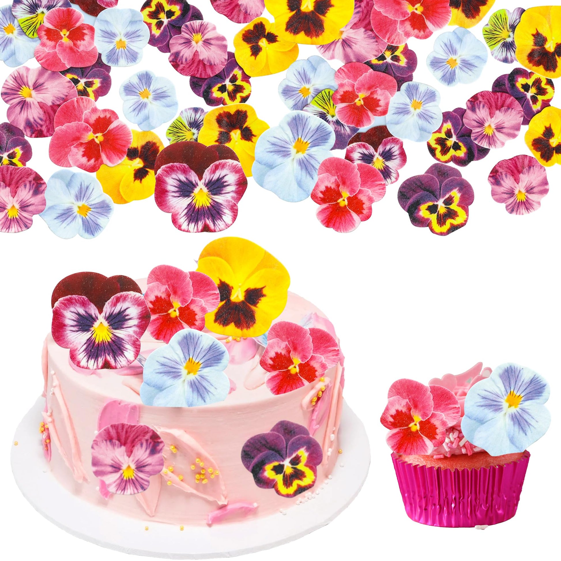 Ephlyn 64Pcs Edible Flower Cupcake Toppers Spring Bridal Engagement Baby Shower Birthday Party Cupcake Picks Anniversary Party D