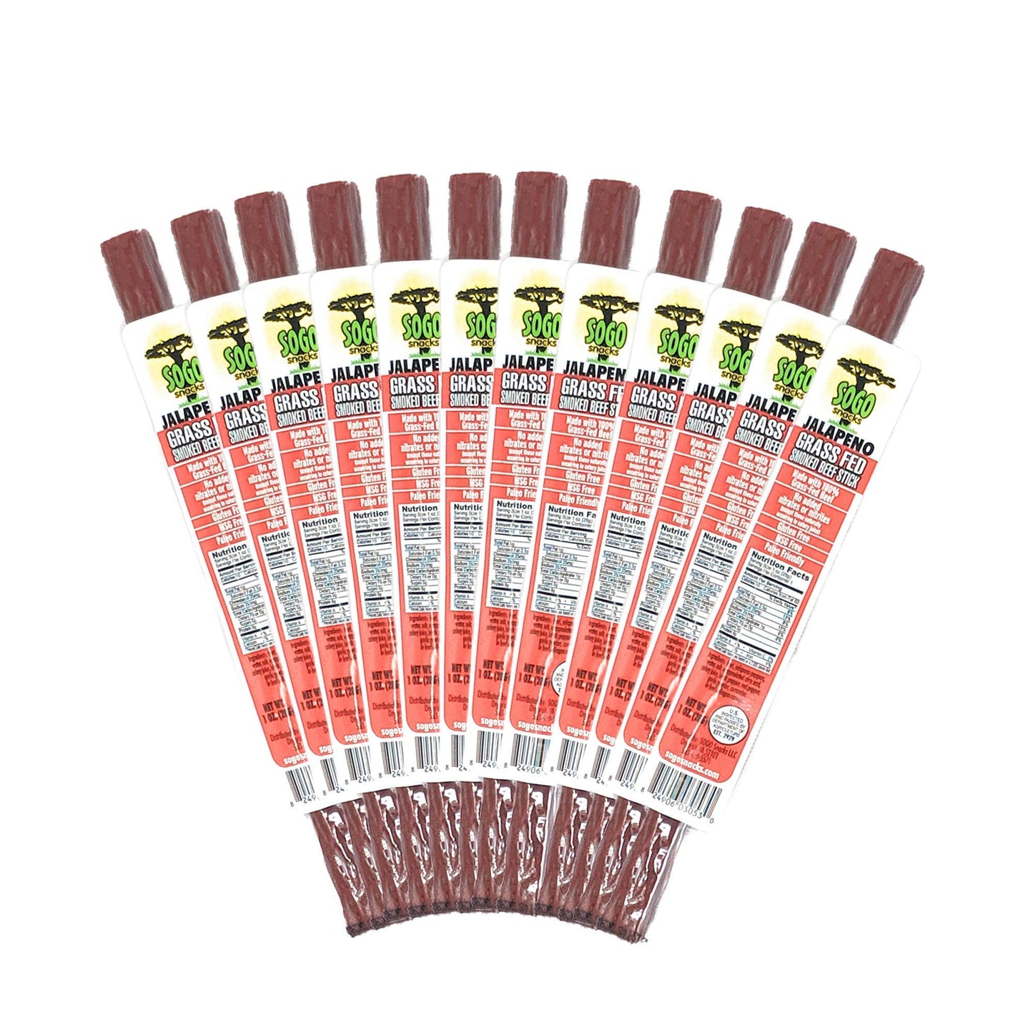 Sogo Snacks Jalapeno Beef Sticks, Low Carb, Gluten-Free, Pack of 12, Spicy Jerky Sticks