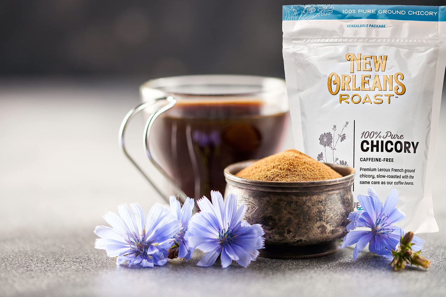New Orleans Roast French Chicory Coffee Alternative, Acid-Free, Caffeine-Free, Dark Roast, 12oz