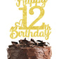 12Th Birthday Cake Topper - Double Sided Gold Glitter, Happy 12Th Birthday Cake Topper For Girls,12 Cake Decorations For Girls,