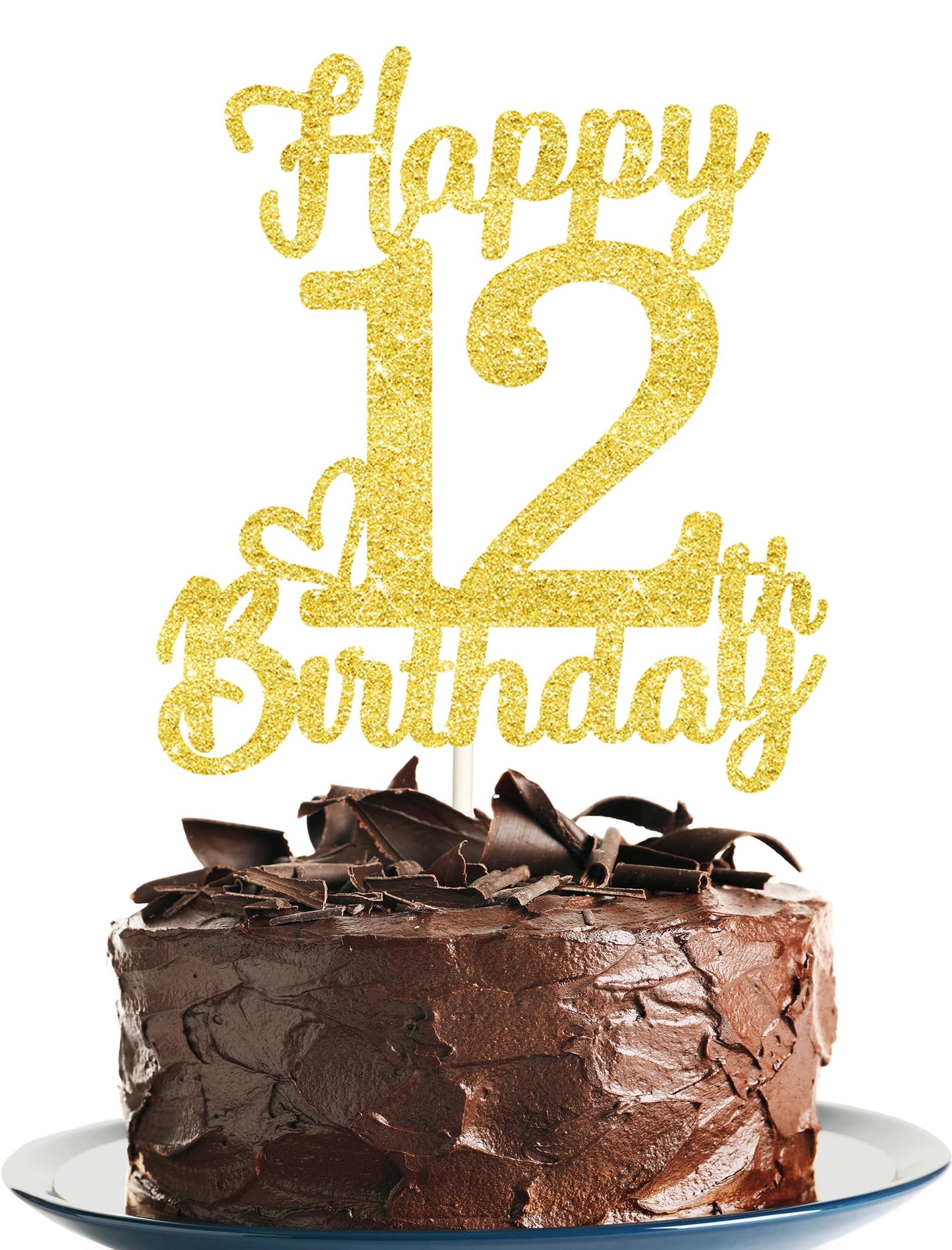 12Th Birthday Cake Topper - Double Sided Gold Glitter, Happy 12Th Birthday Cake Topper For Girls,12 Cake Decorations For Girls,