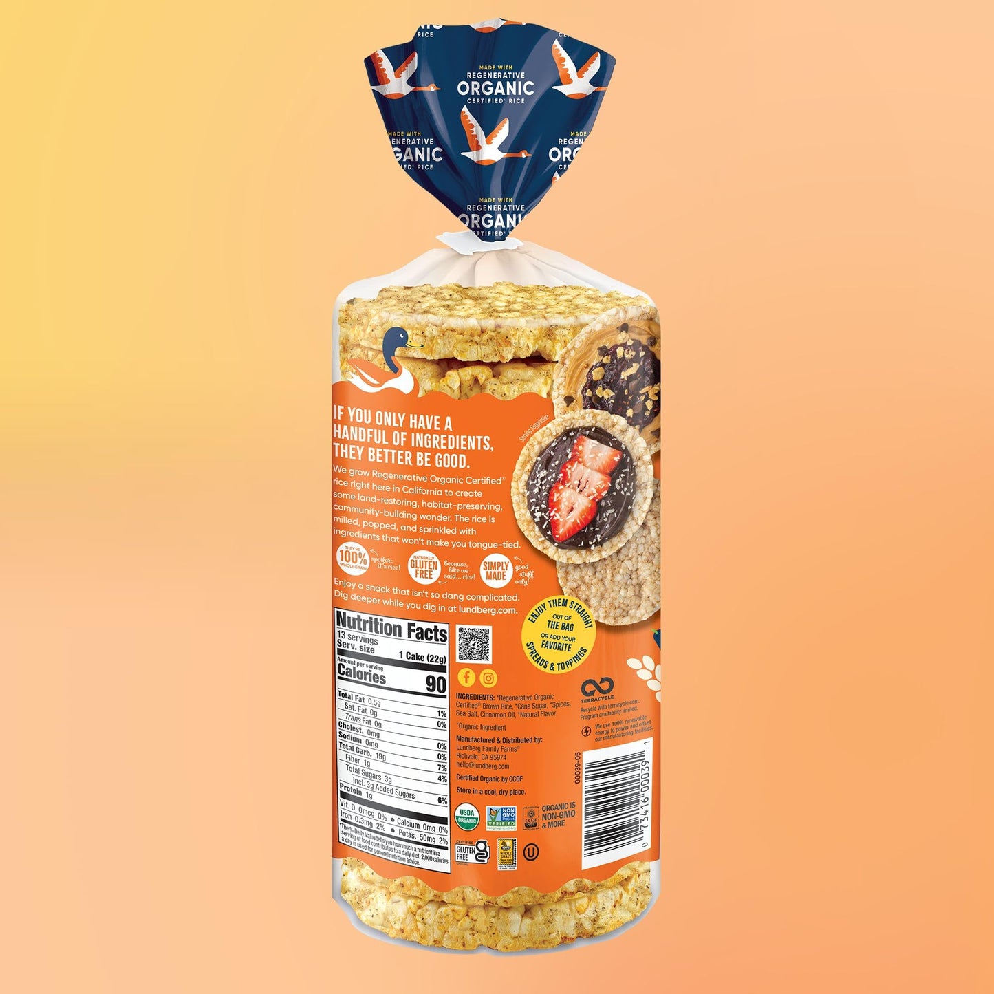 Lundberg Organic Brown Rice Cakes, Cinnamon Toast, 9.5Oz, Gluten-Free, Vegan, Whole Grain, Kosher, Usda Certified Organic, Non-G