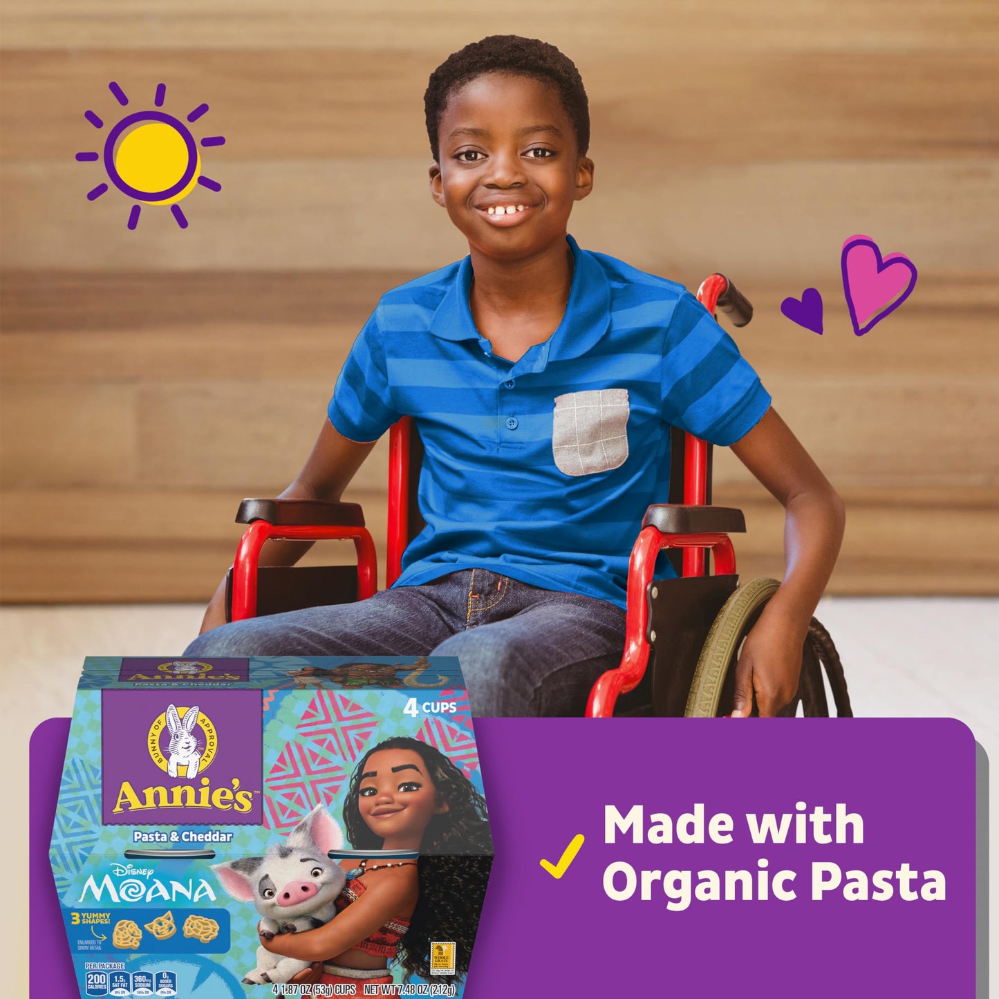 Annies Disney Moana Pasta and Cheddar Macaroni and Cheese Cups  Kids Dinner Side or Snack  4 Ct  7.48 oz