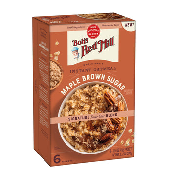 Bobs Red Mill Instant Oatmeal  Maple Brown Sugar  6 Packets Total  Non-GMO  Gluten Free  Whole Grain