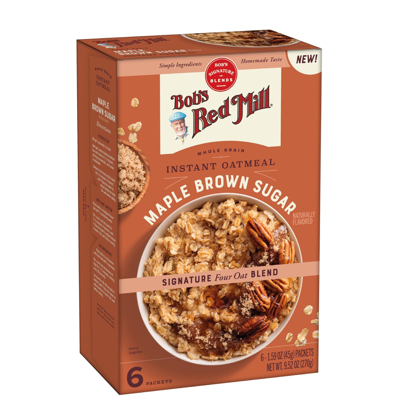 Bobs Red Mill Instant Oatmeal  Maple Brown Sugar  24 Packets Total  Non-GMO  Gluten Free  Whole Grain